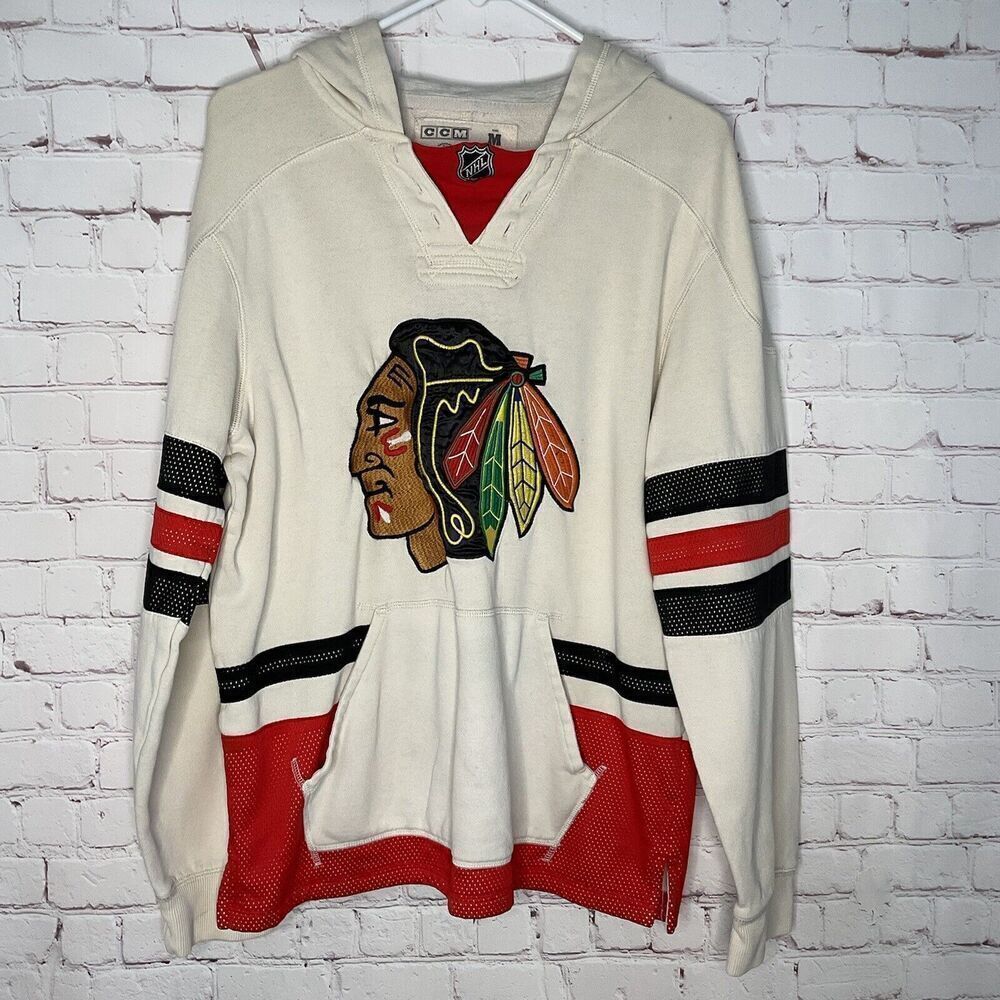 VTG CCM Athletic Equipment Chicago Blackhawks Hoodie Men's Long Sleeve Hoodies M